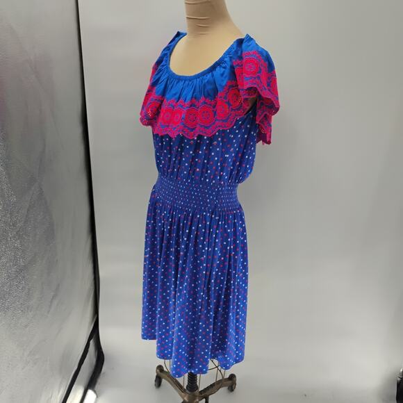 Lilly Pulitzer Kalama Dress Womens Xl Blue Pink Off The Shoulder Embroidered - Picture 3 of 13